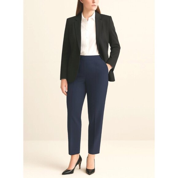 Hugo Boss Tahwena Womens Navy Blue Slim Fit Trousers Pull-On Dress Pants Size 8 - Picture 1 of 16